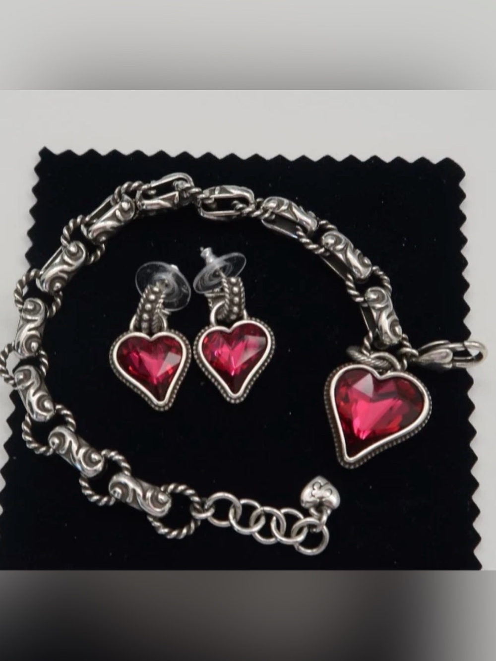 ❤️🌹 RARE SET! BRIGHTON VINTAGE Red Swarovski Crystal ‘BiBi Gem Heart’ SET